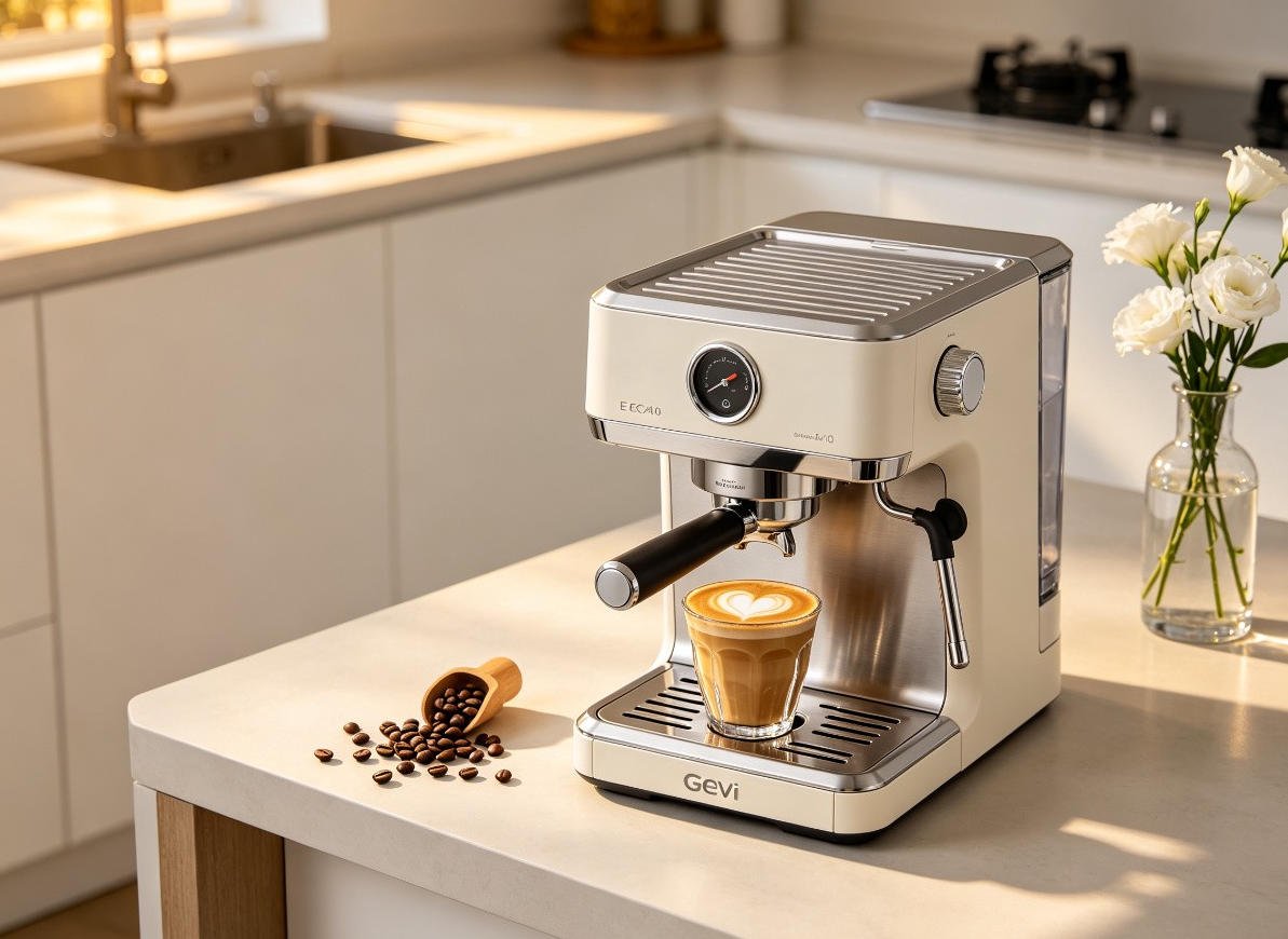 Gevi ECMA0-SS0A1 ivory silver fully automatic espresso machine with latte art