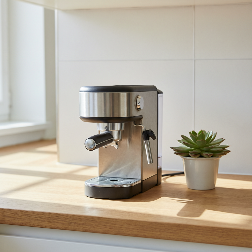 Guide to choosing a compact coffee maker for small kitchen countertops, showing measurement tips