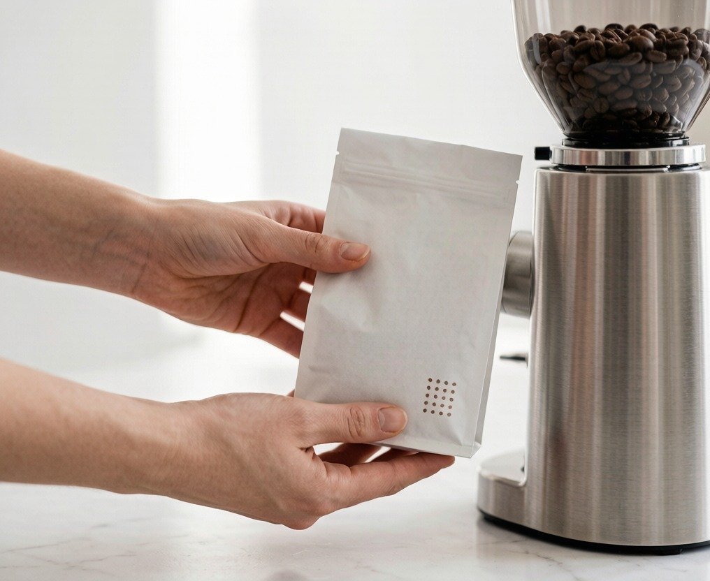 Close-up of hands pouring hot water over a ceramic pour-over coffee dripper on a glass carafe