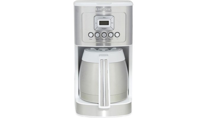 Cuisinart 12-Cup PerfecTemp Thermal Carafe programmable drip coffee maker with digital display brewing coffee in a bright kitchen