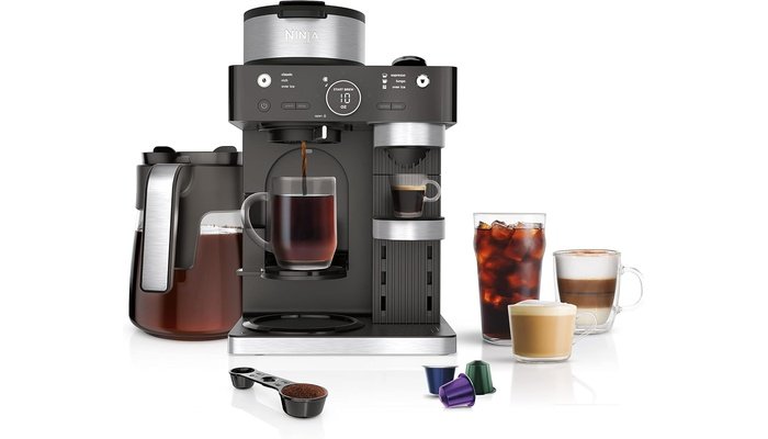 Ninja Espresso & Coffee Maker, Nespresso Capsule Compatible portable electric espresso machine brewing espresso outdoors on a camping trip