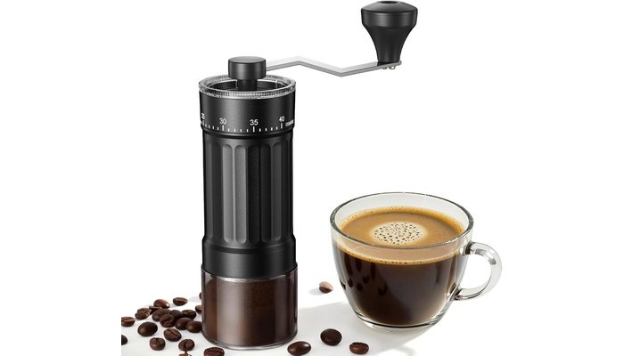 CEVING MCG-01 mini manual coffee grinder in black with 40 adjustable settings and ceramic conical burr