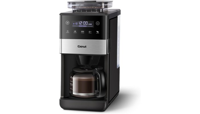 Gevi 10-Cup Grind and Brew Coffee Maker with touchscreen and built-in grinder in black finish
